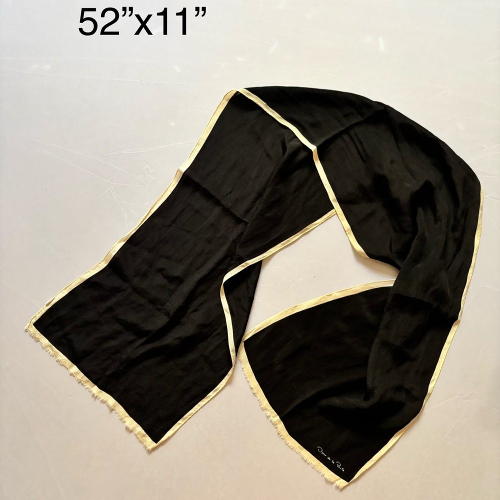 Oscar de la Renta Black Scarf with Cream Trim